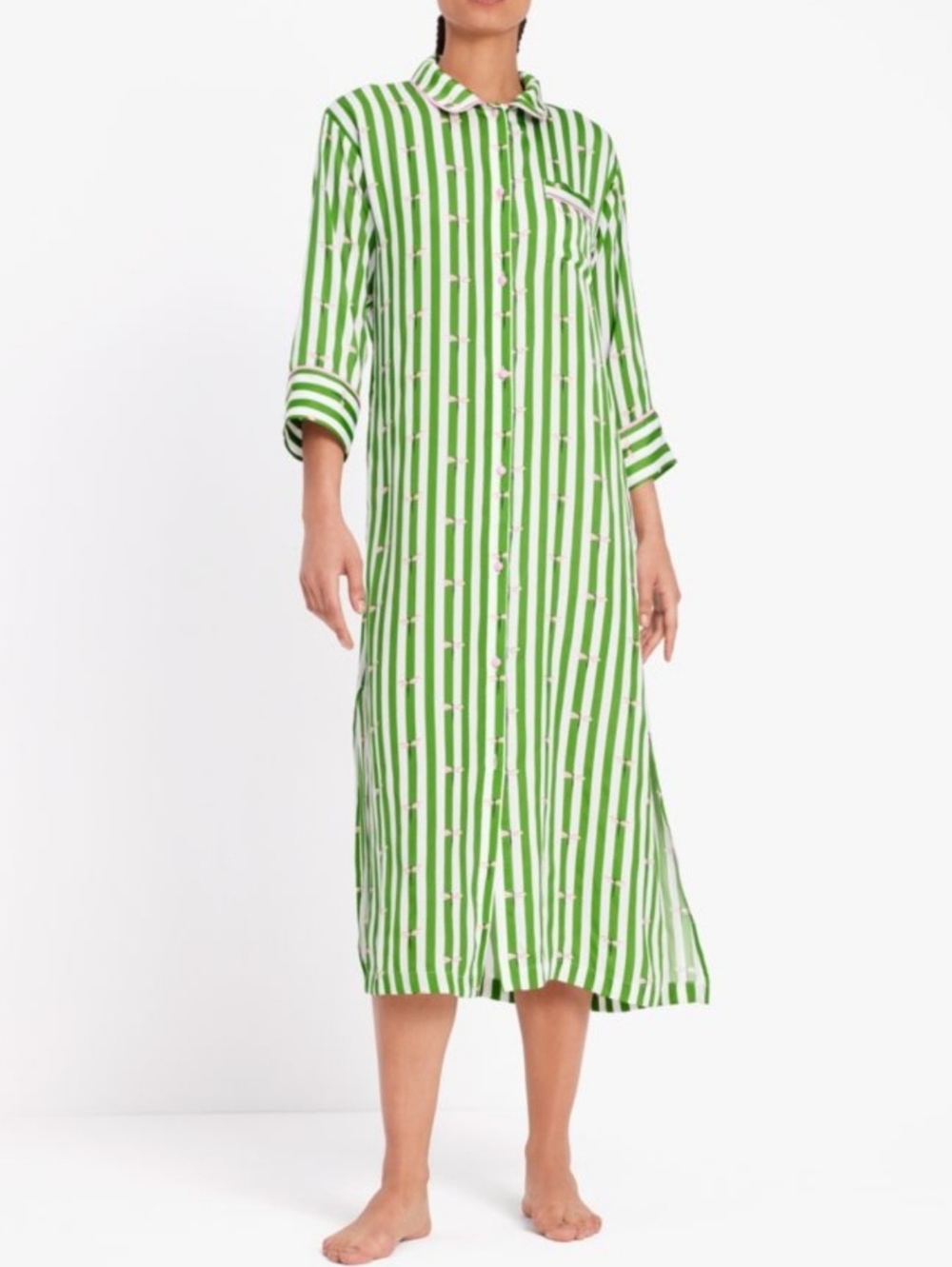 Kate Spade Dragonfly Print Nightgown Lounge Dress L Green Striped
